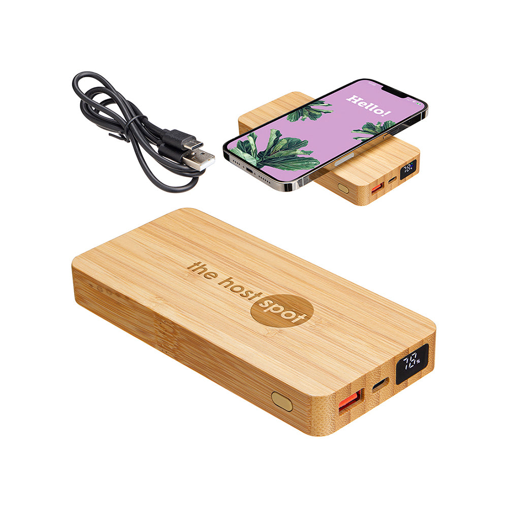 FSC Bamboo Dual Port Power Bank with 10W Wireless Charger